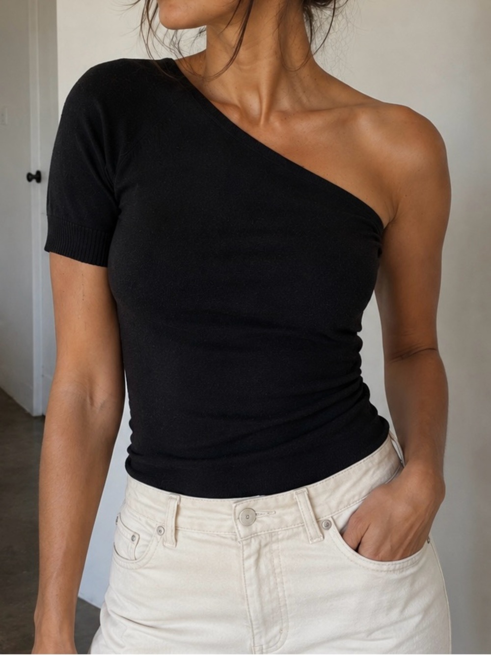 J. Crew Black One-Shoulder Tank Top